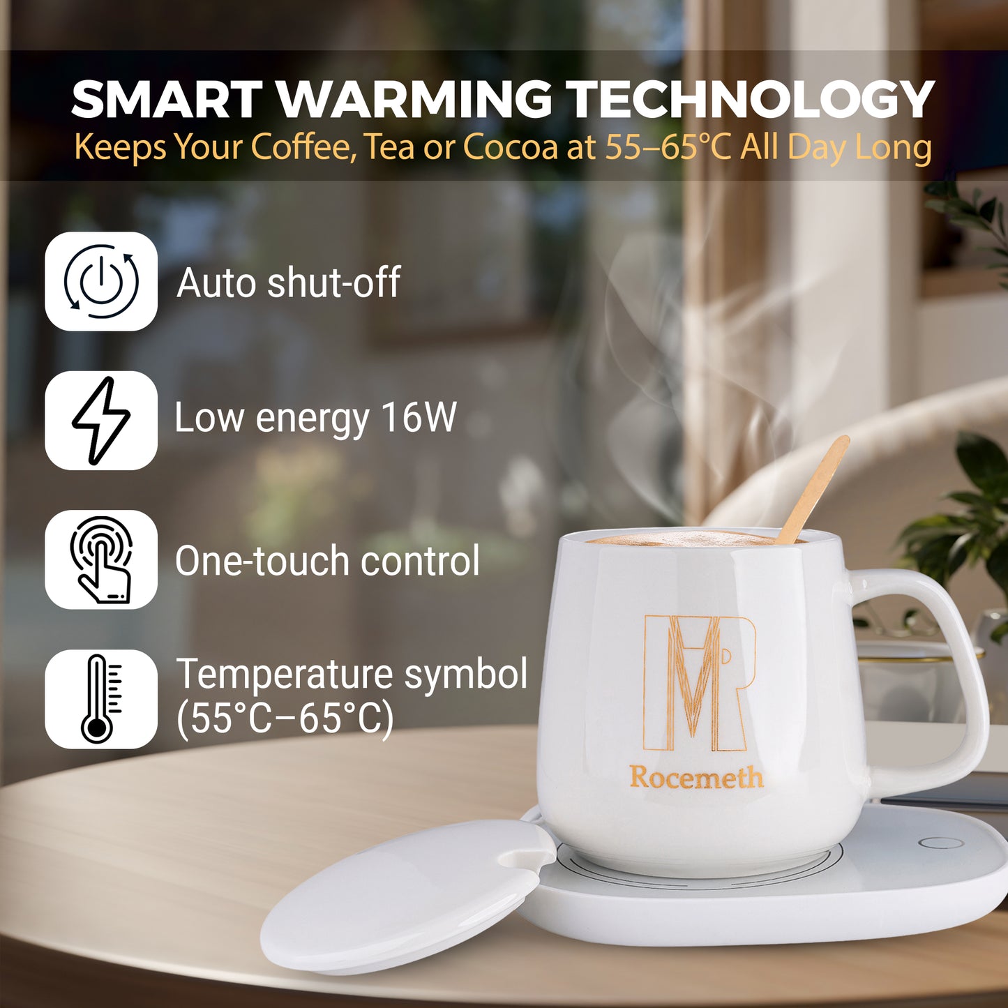Smart Coffee Mug Warmer with 350ml Cup – Temperature Control, Energy Saving, 220V Heating Pad for Desk