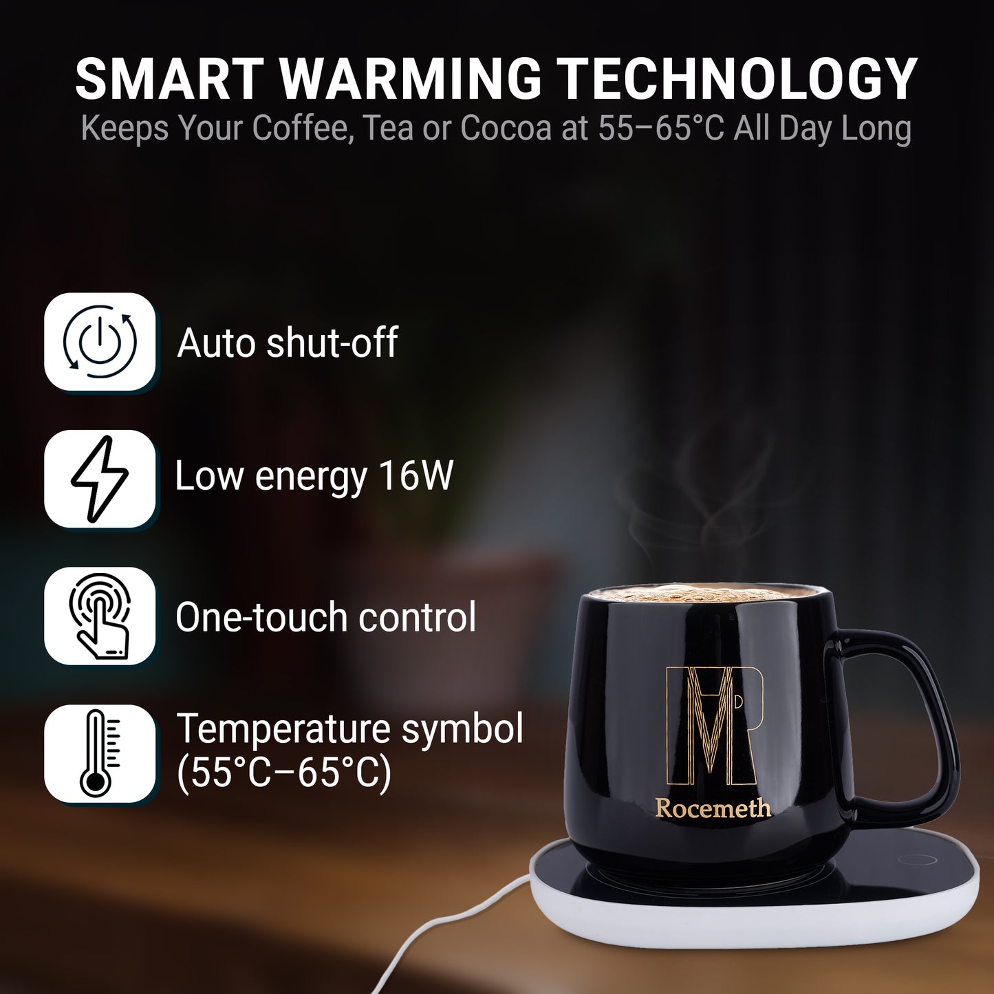 Smart Coffee Mug Warmer with 350ml Cup – Temperature Control, Energy Saving, 220V Heating Pad for Desk