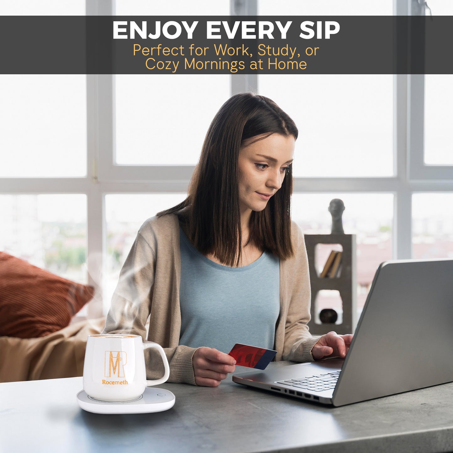 Smart Coffee Mug Warmer with 350ml Cup – Temperature Control, Energy Saving, 220V Heating Pad for Desk