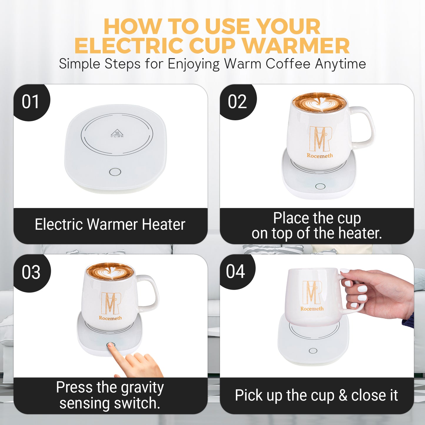 Smart Coffee Mug Warmer with 350ml Cup – Temperature Control, Energy Saving, 220V Heating Pad for Desk