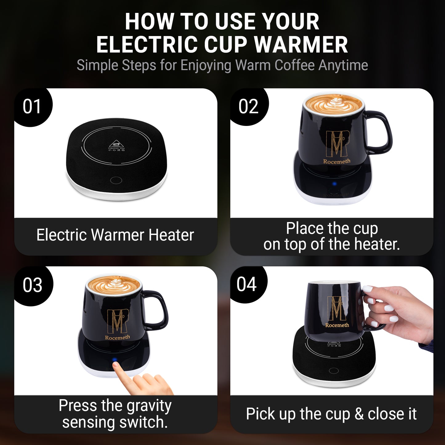 Smart Coffee Mug Warmer with 350ml Cup – Temperature Control, Energy Saving, 220V Heating Pad for Desk
