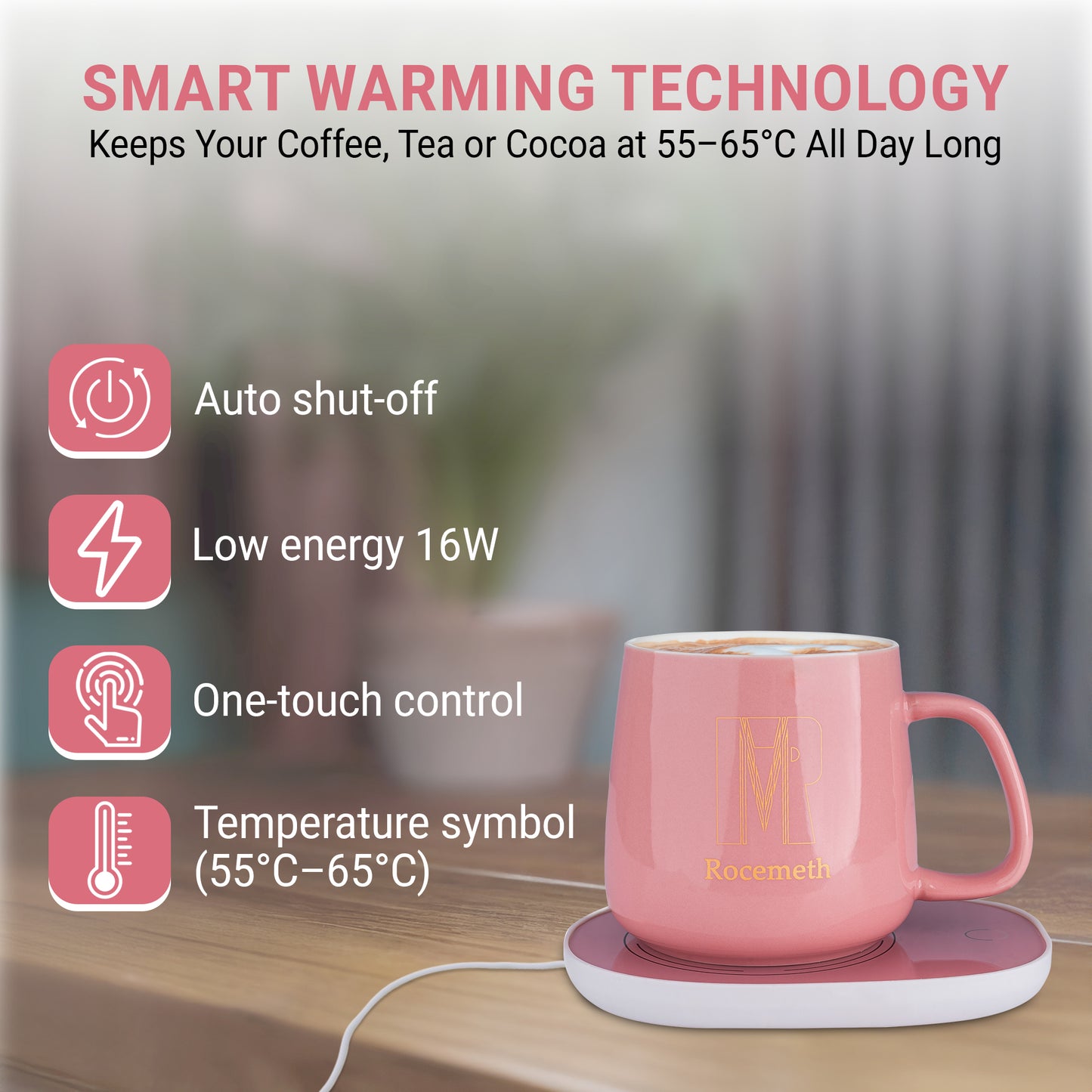 Smart Coffee Mug Warmer with 350ml Cup – Temperature Control, Energy Saving, 220V Heating Pad for Desk