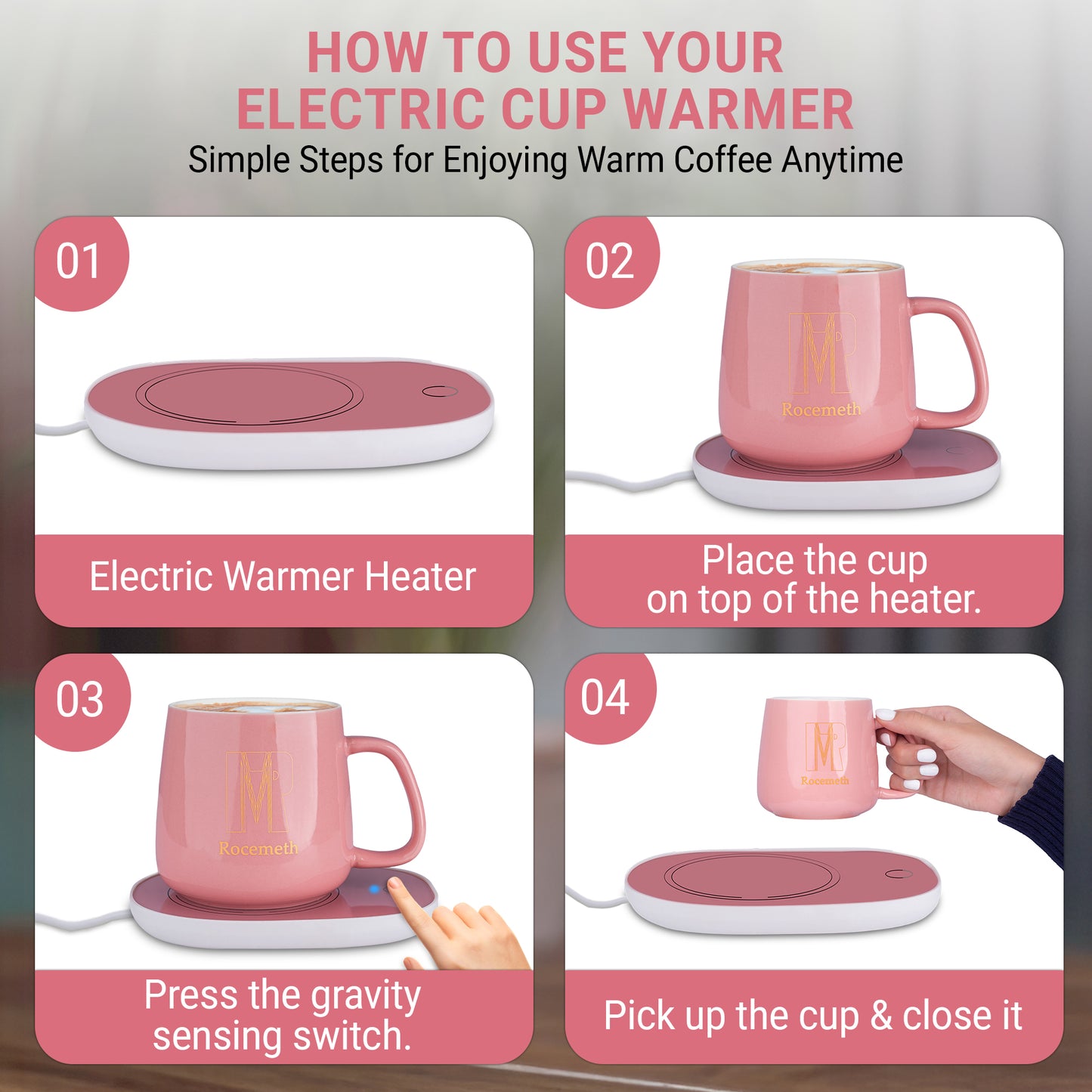 Smart Coffee Mug Warmer with 350ml Cup – Temperature Control, Energy Saving, 220V Heating Pad for Desk