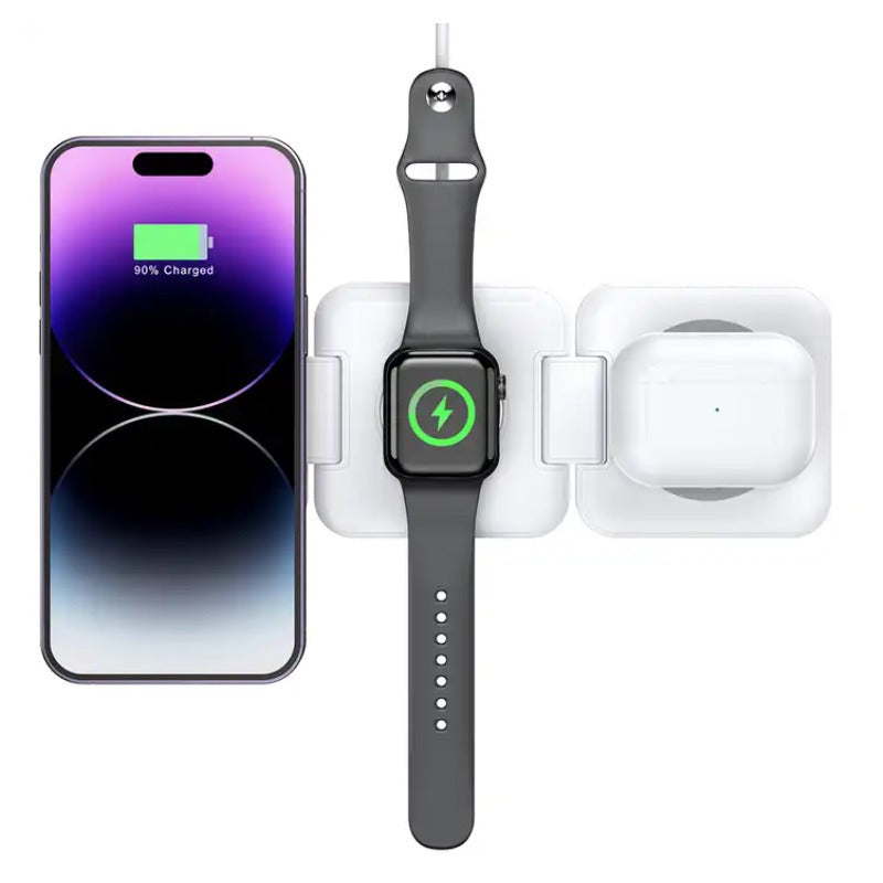 3-in-1 Travel Wireless Charger for iPhone 16 15 14 13 12, Apple Watch Series, AirPods 4 3 2 Pro – Fast Charging Station for Apple & Android, Foldable Portable Design