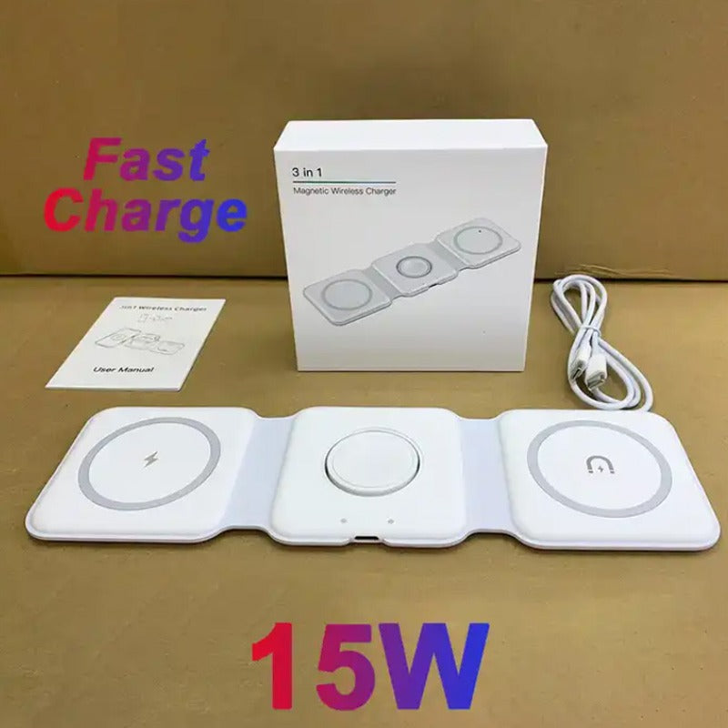 3-in-1 Travel Wireless Charger for iPhone 16 15 14 13 12, Apple Watch Series, AirPods 4 3 2 Pro – Fast Charging Station for Apple & Android, Foldable Portable Design