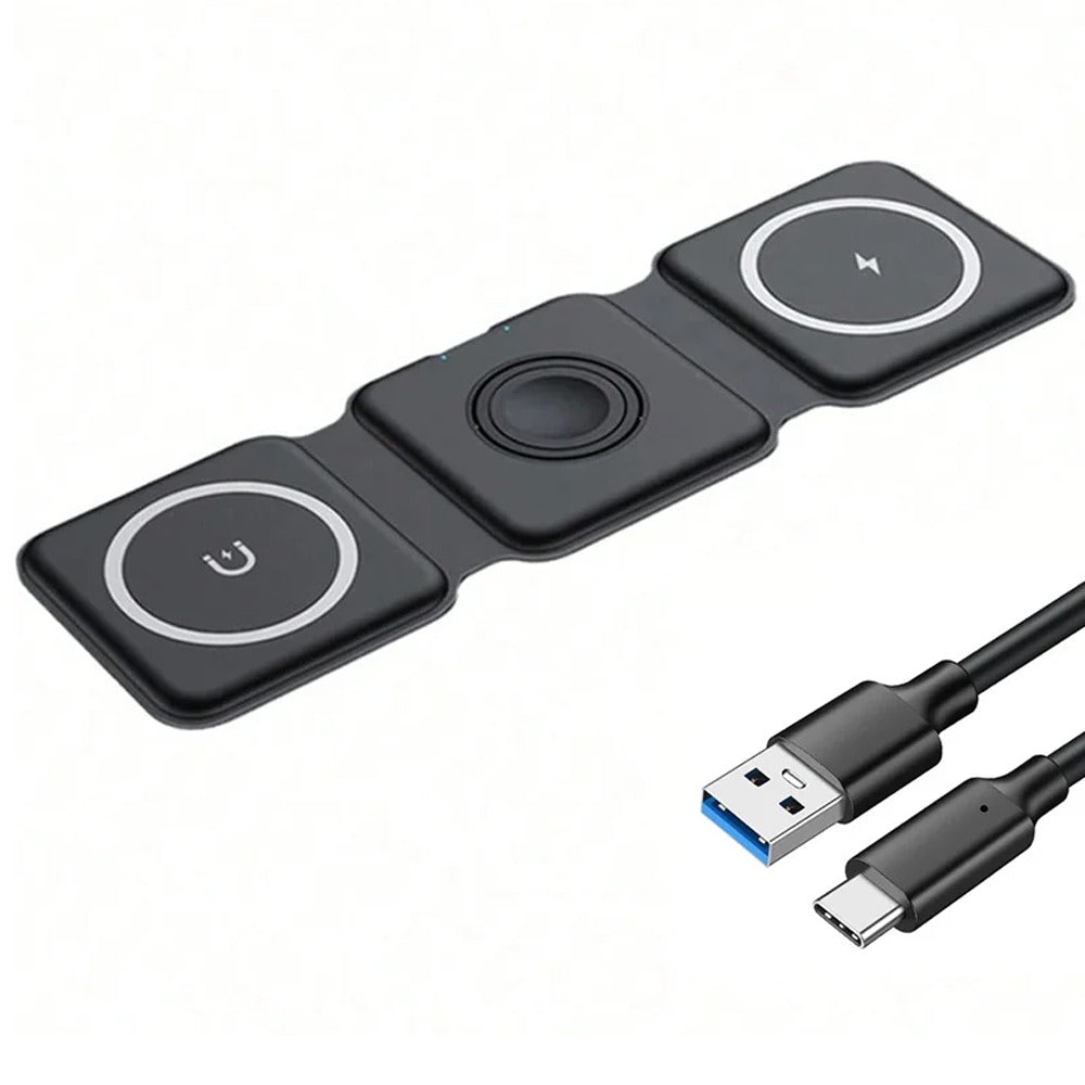 3-in-1 Travel Wireless Charger for iPhone 16 15 14 13 12, Apple Watch Series, AirPods 4 3 2 Pro – Fast Charging Station for Apple & Android, Foldable Portable Design