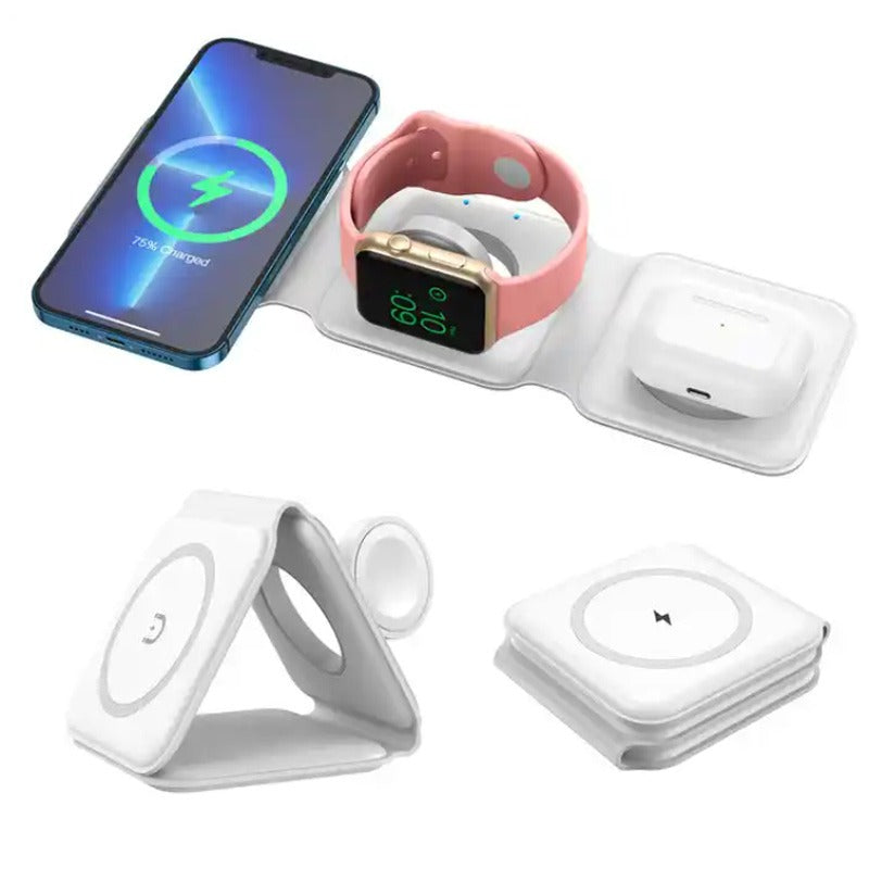 3-in-1 Travel Wireless Charger for iPhone 16 15 14 13 12, Apple Watch Series, AirPods 4 3 2 Pro – Fast Charging Station for Apple & Android, Foldable Portable Design
