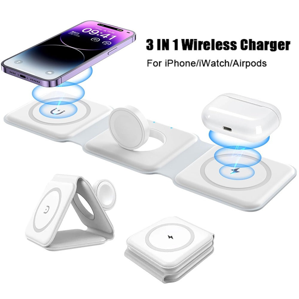 3-in-1 Travel Wireless Charger for iPhone 16 15 14 13 12, Apple Watch Series, AirPods 4 3 2 Pro – Fast Charging Station for Apple & Android, Foldable Portable Design
