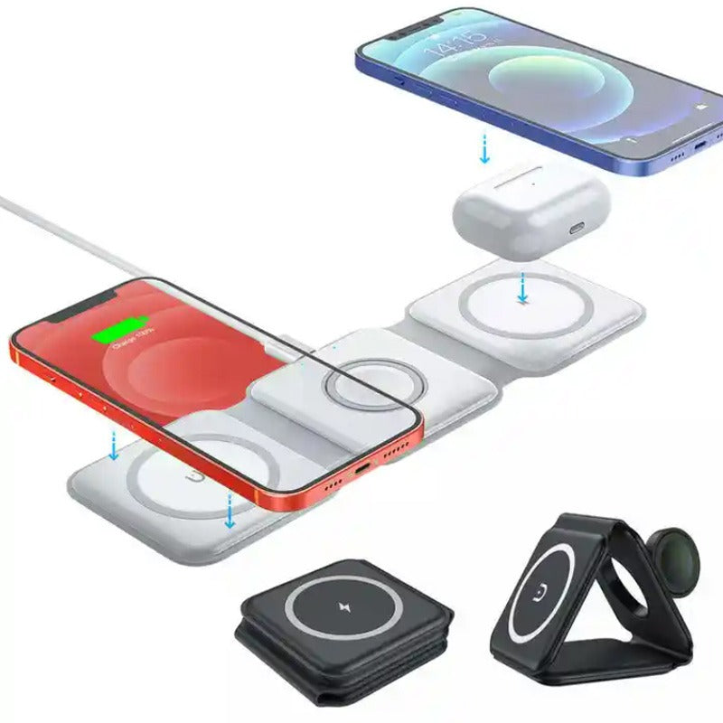 3-in-1 Travel Wireless Charger for iPhone 16 15 14 13 12, Apple Watch Series, AirPods 4 3 2 Pro – Fast Charging Station for Apple & Android, Foldable Portable Design