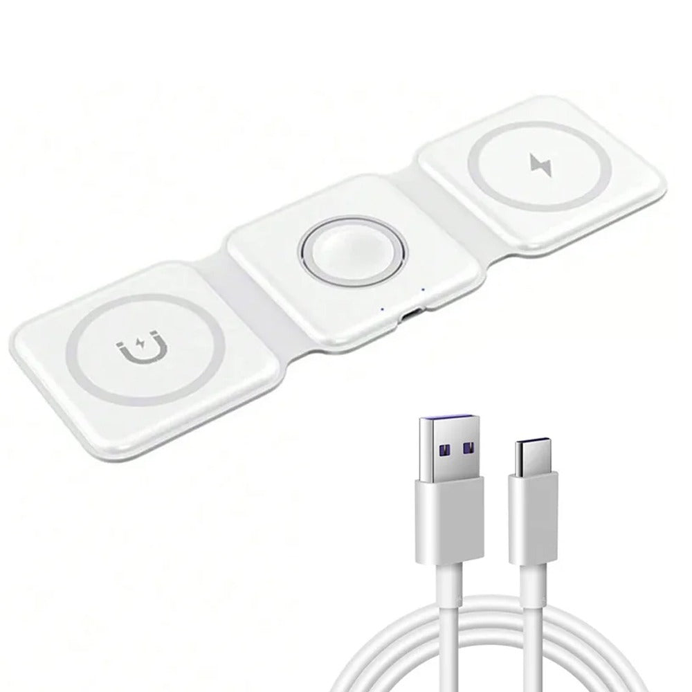 3-in-1 Travel Wireless Charger for iPhone 16 15 14 13 12, Apple Watch Series, AirPods 4 3 2 Pro – Fast Charging Station for Apple & Android, Foldable Portable Design