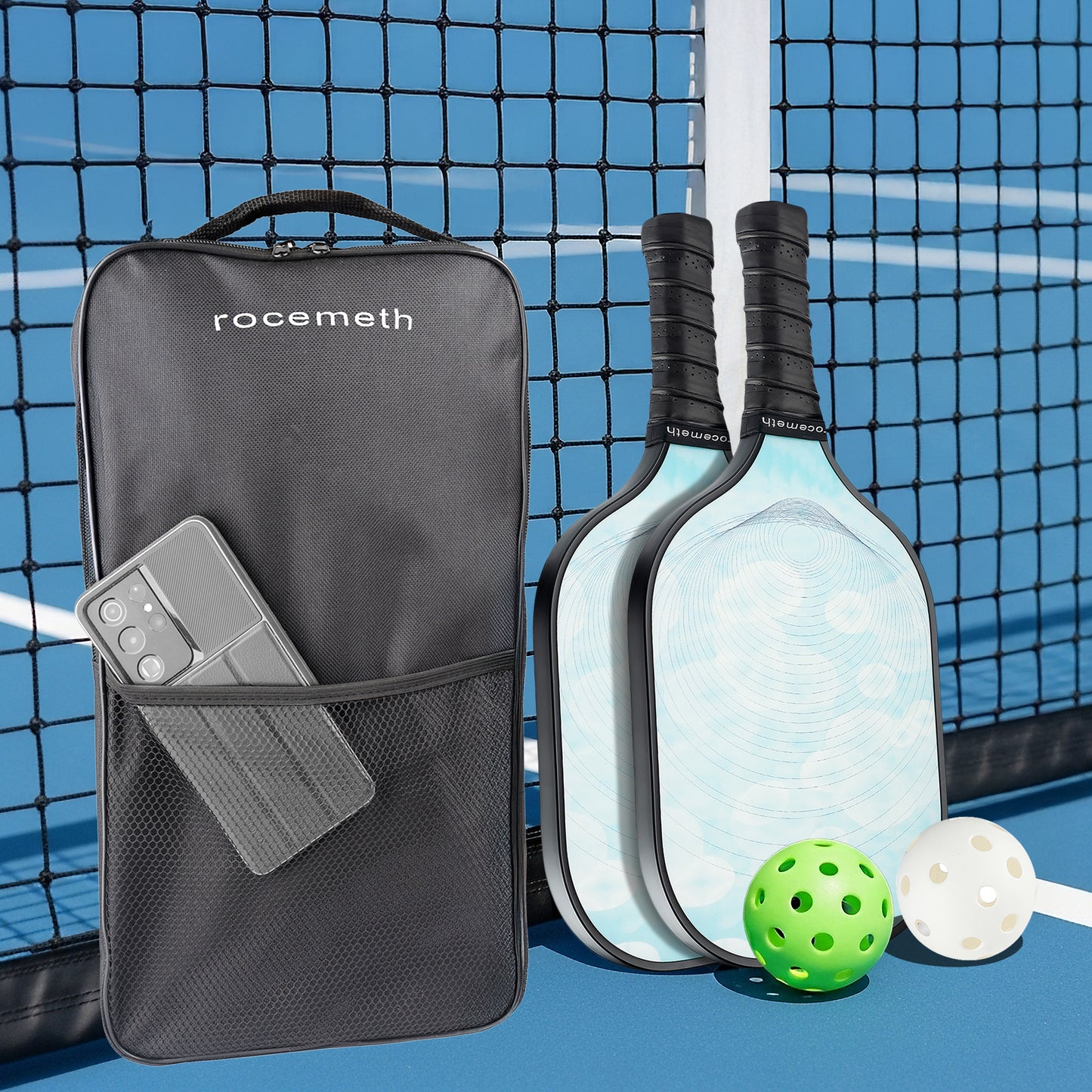 Fibre Glass  Pickleball Paddle Set with 2 Paddles, 4 Balls & Carry Bag